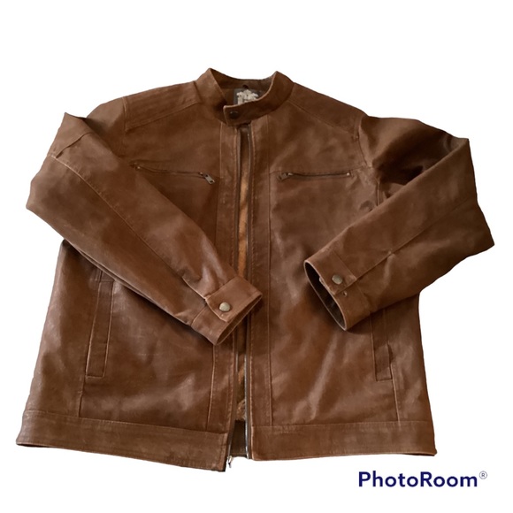 Mens Blue Grandeur Brown Faux Leather Jacket Size XL - Picture 1 of 5